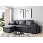 Canapé d'angle gauche convertible - oslo - gris foncé - coffre et poufs Canapé d'angle gauche convertible - oslo - gris foncé - coffre et poufs