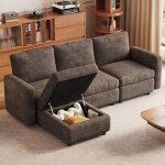 Canap d?angle 4 places modulable en tissu avec pouf coffre de rangement design moderne pour salon confortable ...