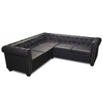 Canape d angle chesterfield 5 places cuir synthetique noir