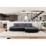 Canap dangle convertible alri en tissu gris et simili noir - angle droit