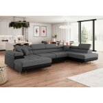 Canap dangle convertible annio en u avec ttires rglables - gris fonc / noir