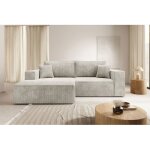 Canap� d?angle convertible ? farese mini ? en velours c�tel� ? gris - beige ? gauche