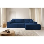 Canap� d?angle convertible ? farese new ? en velours c�tel� ? bleu marine ? droit