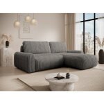 Canap� d?angle convertible ? lelu ? en velours c�tel� ? beige fonc� ? r�versible