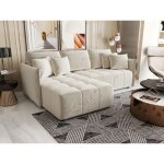 Canap d?angle convertible oniya beige en tissu velours hydrophobe ? moderne & design