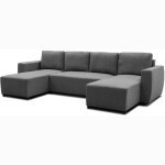 Canap� dangle convertible panoramique pharell 5 / 6 places - tissu anthracite - coffre de rangement - ...