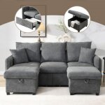 Canap� dangle convertible r�versible 3 places - chenille gris fonc� - coffre de rangement + tiroirs - ...
