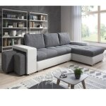 Canapé angle convertible simon blanc / gris + 2 poufs Canapé angle convertible simon blanc / gris + 2 poufs