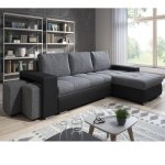 Canap angle convertible simon noir / gris + 2 poufs