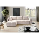 Canap� d?angle convertible ? taremi ? en chenille hydrofuge ? beige clair ? r�versible