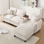 Canap� d?angle4 places avec console 2 porte - verre prises de charge usbtissu corduroy229�149. 5�83cmbeige ...