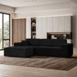 Canap d?angle design pedro l noir ? confort haut de gamme tissu dperlant sans fonction couchage angle ...