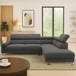 Canap� dangle � droite avec t�ti�res relevables quentin velours c�tel� gris