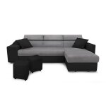 Canap d'angle elona convertible bi - matire gris et noir avec poufs de rangement  gauche