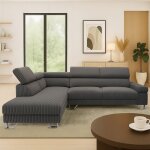 Canap� dangle � gauche avec t�ti�res relevables quentin velours c�tel� gris