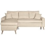Canapé d'angle convertible maria scandinave en velours avec coffre de rangement - beige Canapé d'angle convertible maria scandinave en velours avec coffre de rangement - beige