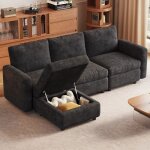 Canap d?angle modulable en tissu gris fonc avec pouf coffre de rangement design moderne et confort ...