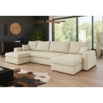 Canap� dangle panoramique convertible hellia u en velours c�tel� beige