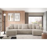 Canap d?angle panoramique convertible lavia u beige