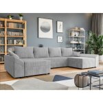 Canap� dangle panoramique denvi en u en velours c�tel� gris