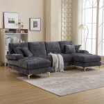 Canap dangle panoramique en u 6 places - velours chenille gris - pour salon bureauappartement - l272 ...