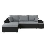 Canap� d'angle r�versible convertible 3 places + coffre - simili noir et tissu gris - l 274 x p 184 cm ...