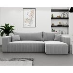 Canap� dangle r�versible piano idohome 4 places velours c�tel� gris clair convertible 125x200 cm