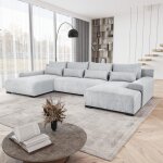Canap� d?angle en u benny gris ? avec fonction de couchage velours design moderne