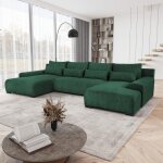 Canapé d?angle en u benny vert ? avec fonction de couchage velours design moderne Canapé d?angle en u benny vert ? avec fonction de couchage velours design moderne