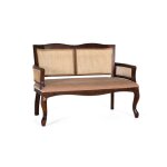 Canap� banquette - giner y colomer - 2 places - bois dacacia - cannage naturel - style classique