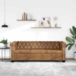 Canap� chesterfield 3 places - vidaxl - cuir artificiel - brun - facile � nettoyer