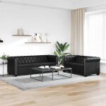 Canap� chesterfield - vidaxl - 2 places et 3 places - noir - similicuir - cadre en bois - 1455x76x70 ...