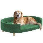 Canap pour chien - pawhut - avec coussin amovible pieds en bois massif - 100l x 70p x 25h cm - vert