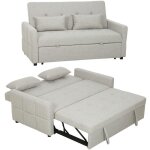 Canap convertible 2 places - homcom - 3 en 1 - clic - clac - lit gigogne 2 coussins - tissu aspect lin ...