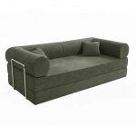 Canap� convertible 2 places en tissu coussins modulable 206 cm vert - oviala