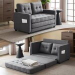 Canap convertible 2 places en tissu de lin canap - lit pliable 75 x 135 x 85 cm gris