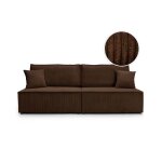 Canap� convertible 3 places fiona sans accoudoirs coffre de rangement velours c�tel� - marron