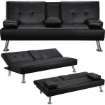Canapé convertible 3 places avec porte - gobelet 167 x 815 x 75 cm simili cuir noir Canapé convertible 3 places avec porte - gobelet 167 x 815 x 75 cm simili cuir noir