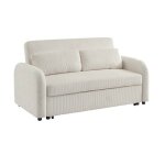 Canap convertible arrondi 2 places velours ctel blanc l 168 x p 90 x h 88cm - lino