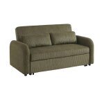 Canap� convertible arrondi 2 places velours c�tel� kaki l 168 x p 90 x h 88cm - lino