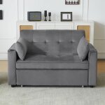 Canap convertible - clic clac 2 places convertible - avec des coussins - velours - gris - convient au ...