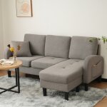 Canap� convertible - dangle l gris fonc� 166cm 3 places m�ridienne tissu coton&lin modulaire salon&bureau ...