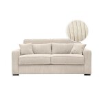 Canap� convertible express 3 places esio couchage quotidien 140x190cm en velours c�tel� - beige