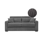 Canap� convertible express 3 places esio couchage quotidien 140x190cm en velours c�tel� - gris fonc�