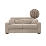 Canap� convertible express 3 places esio couchage quotidien 140x190cm en velours c�tel� - taupe