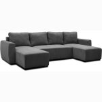 Canap convertible panoramique pharell 5 / 6 places - tissu velours ctel anthracite - coffre de rangement ...
