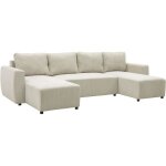 Canap convertible panoramique pharell 7 places - velours ctel beige - coffre de rangement - l297 x ...