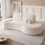 Canape convertible sofia - 2 places - canap� arrondi tissus amovibles - tissu boucl� textur� - blanc