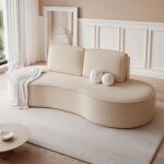 Canape convertible sofia - 2 places - canap� arrondi tissus amovibles - tissu boucl� textur� - cr�me