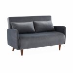Canap convertible en velours - panam - 2 places scandinave. pieds bois fonc. gris fonc. banquette. ...